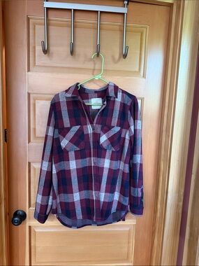 Women's Burgundy Plaid Button-Down Shirt